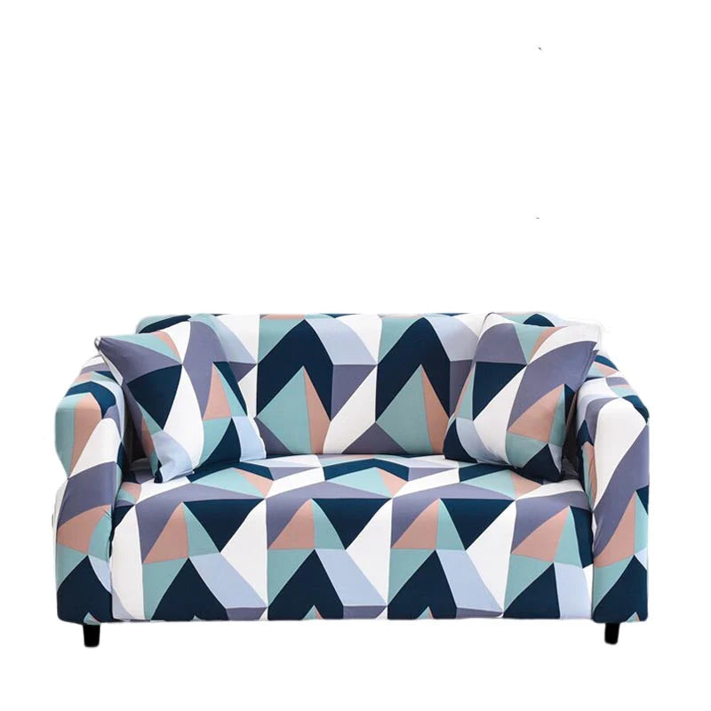 Marine Mosaic Anyhouz Sofa Cover Blue White Geometric Style 4 Seater 1