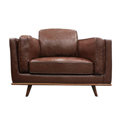 Single Seater Armchair Faux Leather Sofa Modern Lounge Accent Chair in Brown with Wooden Frame 1