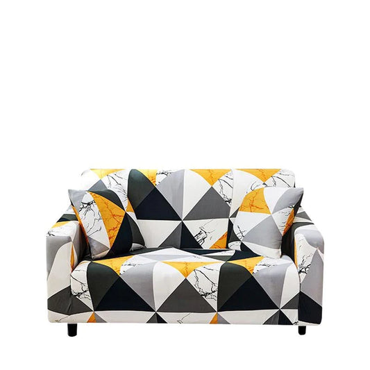 Sunlit Symmetry Anyhouz Sofa Cover Yellow White Geometric Style 2 Seater 1