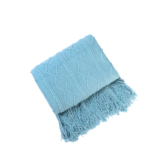 Azure Elegance Anyhouz Sky Blue Throw Blanket Vertical Bar Diamond 1