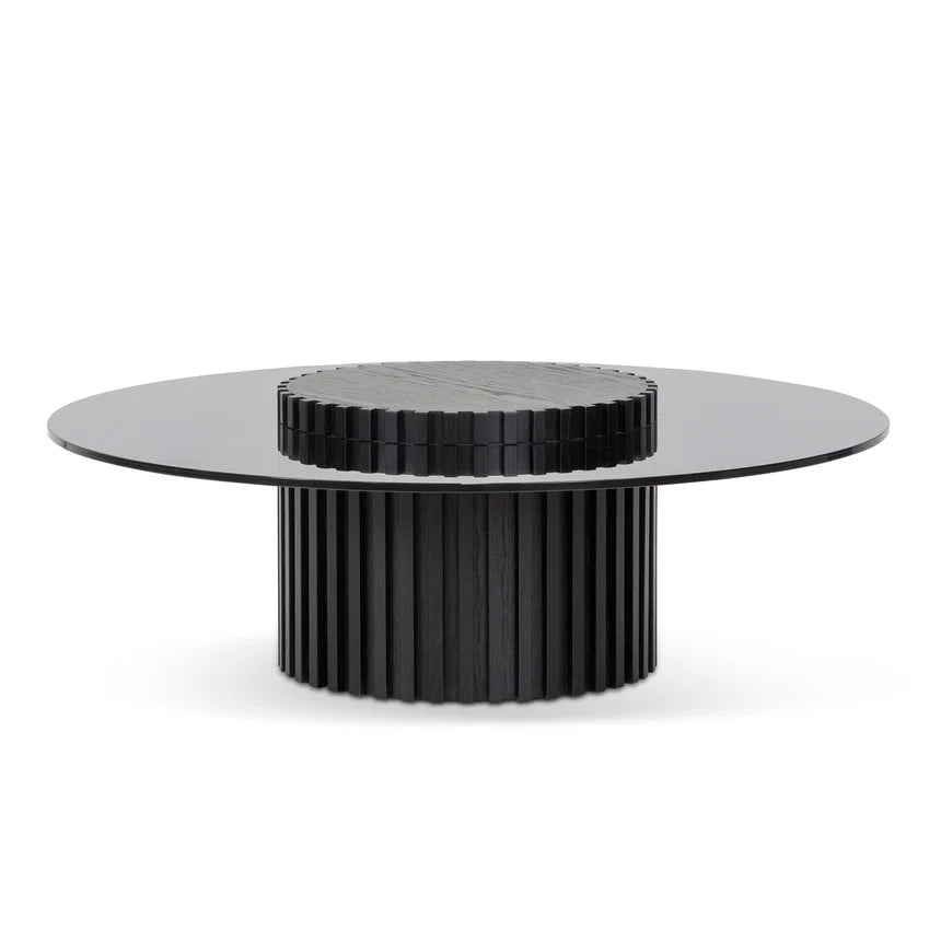 Nexon 1.1m Round Glass Cofee Table - Black - House of Hyne