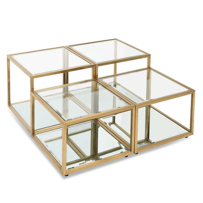 Orion 100cm Glass Coffee Table - Brushed Gold Base (Set of 4) - House of Hyne