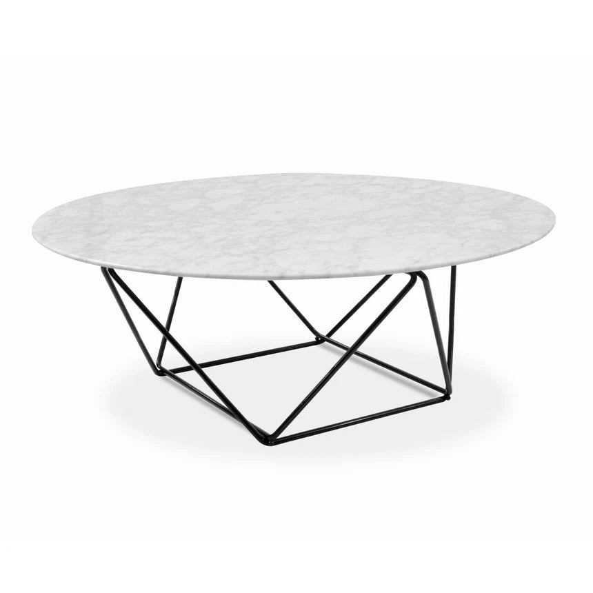 Tauron 100cm Round Marble Coffee Table With Black Base - House of Hyne