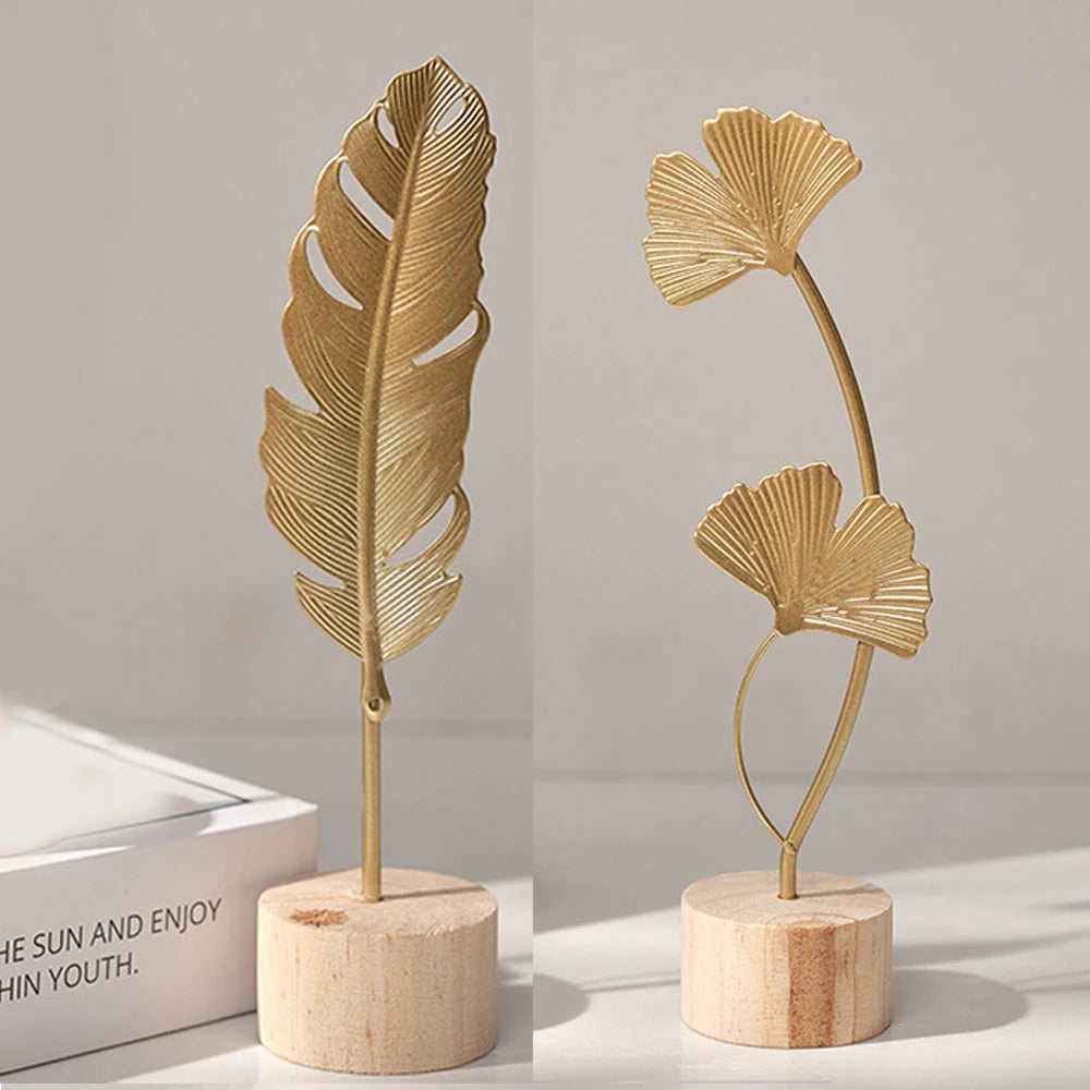 Nordic Gold Ginkgo Leaf Sculpture - Set of 6