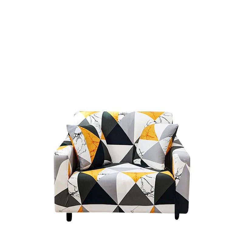 Sunlit Symmetry Anyhouz Sofa Cover Yellow White Geometric Style 1 Seater