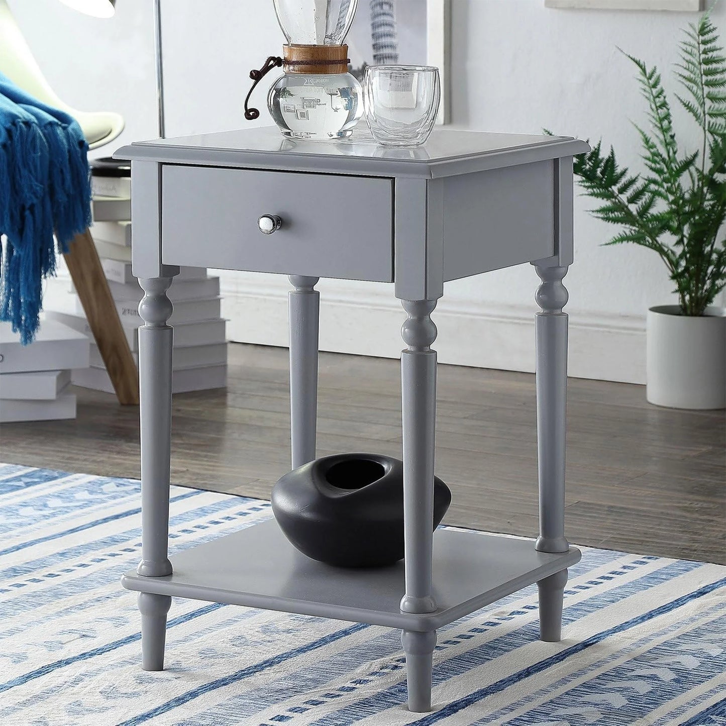 Quorvex Turned Wood End Table with 1 Drawer - Grey-houseofhyne