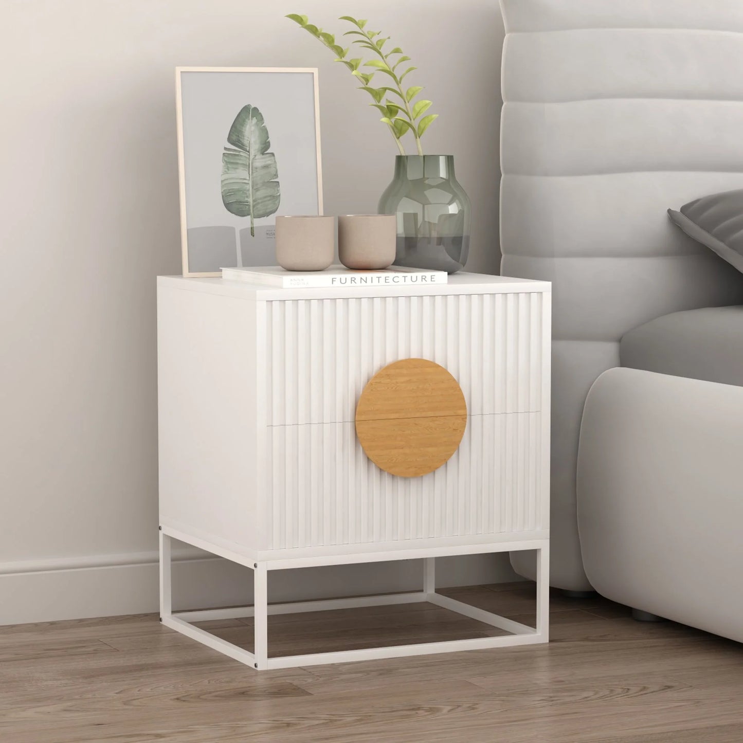 
Zyphron Belmonte Fluted Bedside Table in White- houseofhyne