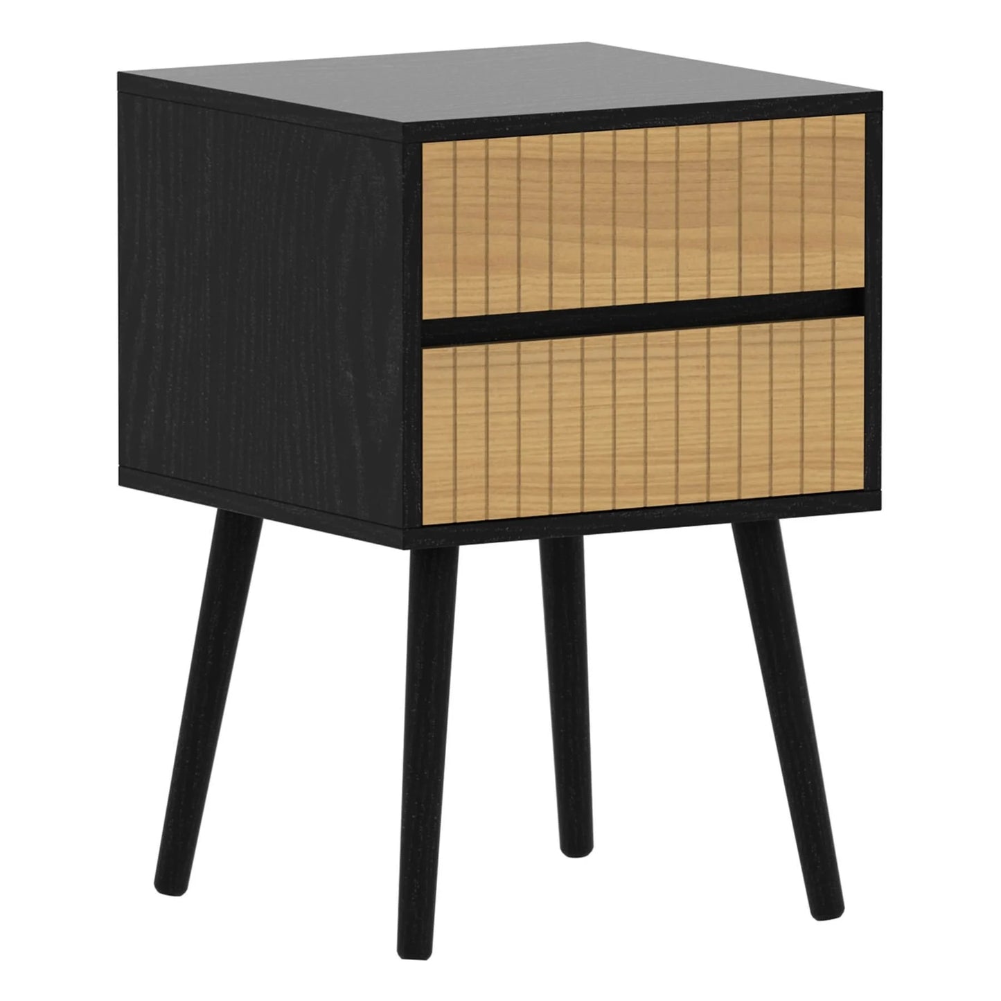 Vorlek Oslo Bedside Table with 2 Drawers in Black & Natural-houseofhyne