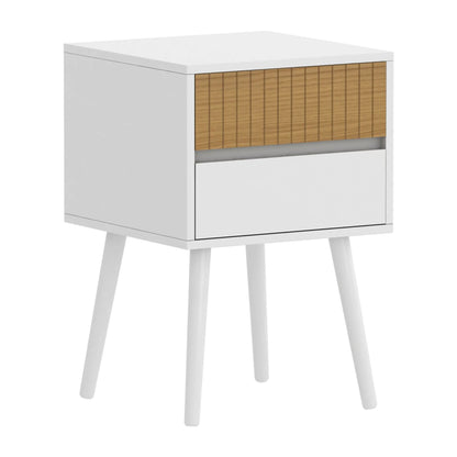 Xylox Oslo Bedside Table with 2 Drawers in White & Natural-houseofhyne