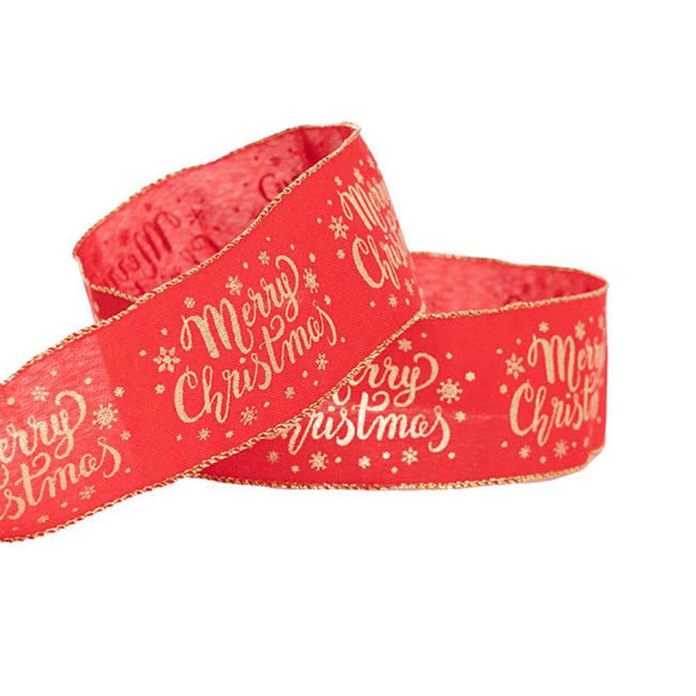 Rylon Ribbon Linen Merry Christmas Wire Edge Red Gold (60mmx20m)x 2-houseofhyne