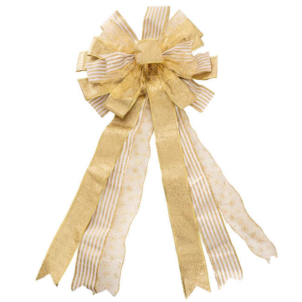 Glorak Pre-Made Bow Christmas Ribbon PomPom Gold (38Wx75Lcm)- 5 pcs- houeofhyne