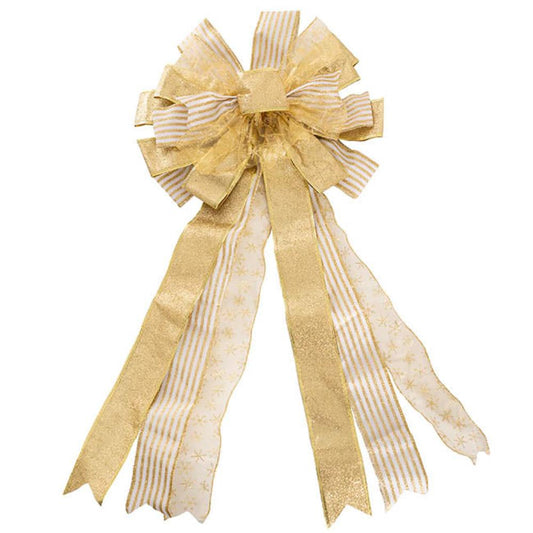 Glorak Pre-Made Bow Christmas Ribbon PomPom Gold (38Wx75Lcm)- 5 pcs- houeofhyne