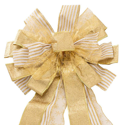 Glorak Pre-Made Bow Christmas Ribbon PomPom Gold (38Wx75Lcm)- 5 pcs- houeofhyne