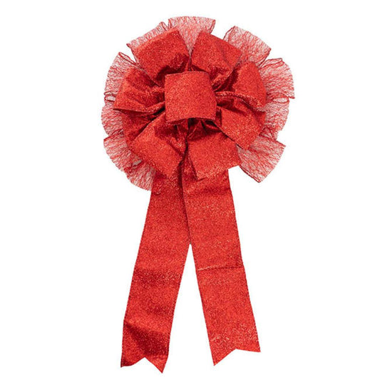 Fralor Pre-Made Bow Christmas Ribbon PomPom Red (26Wx46Lcm)- 6 pcs-houseofhyne