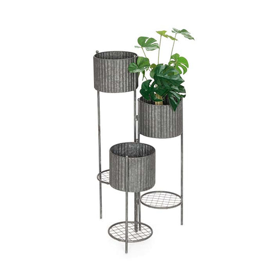 Pot Plant 3 Tier Stand Rib Ch - Set of 4 - House of Hyne