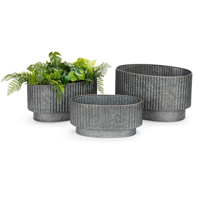 2 Pot Oblong Ribbed Charcoal S/3 - House of Hyne