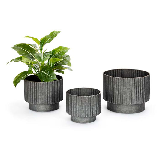 2 Pot Round Ribbed Charcoal S/3 - House of Hyne