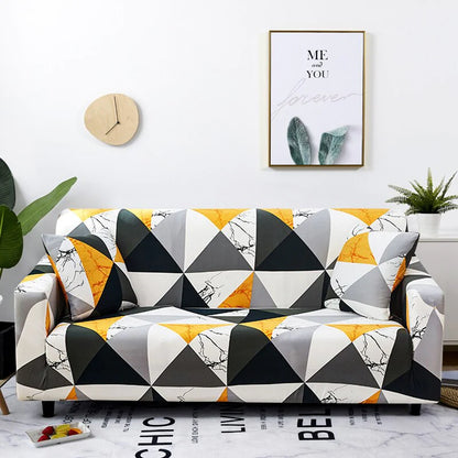 Sunlit Symmetry Anyhouz Sofa Cover Yellow White Geometric Style 1 Seater