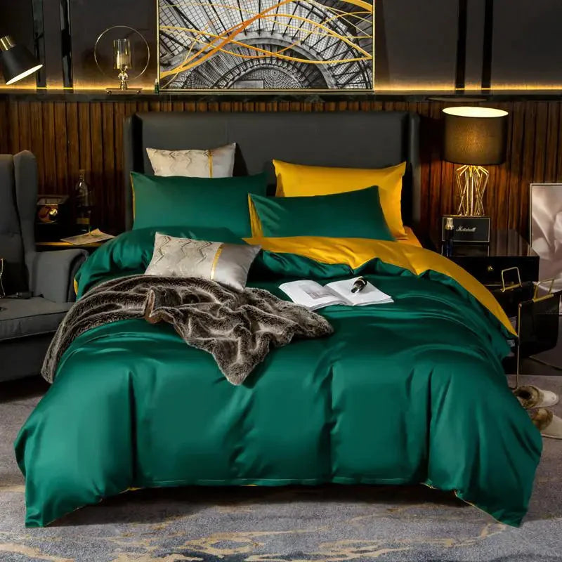 Emerald Sunshine Anyhouz Duvet Comforter Set King Deep Green/Yellow Blanket Bedspread 6 Pcs Bed Set 2