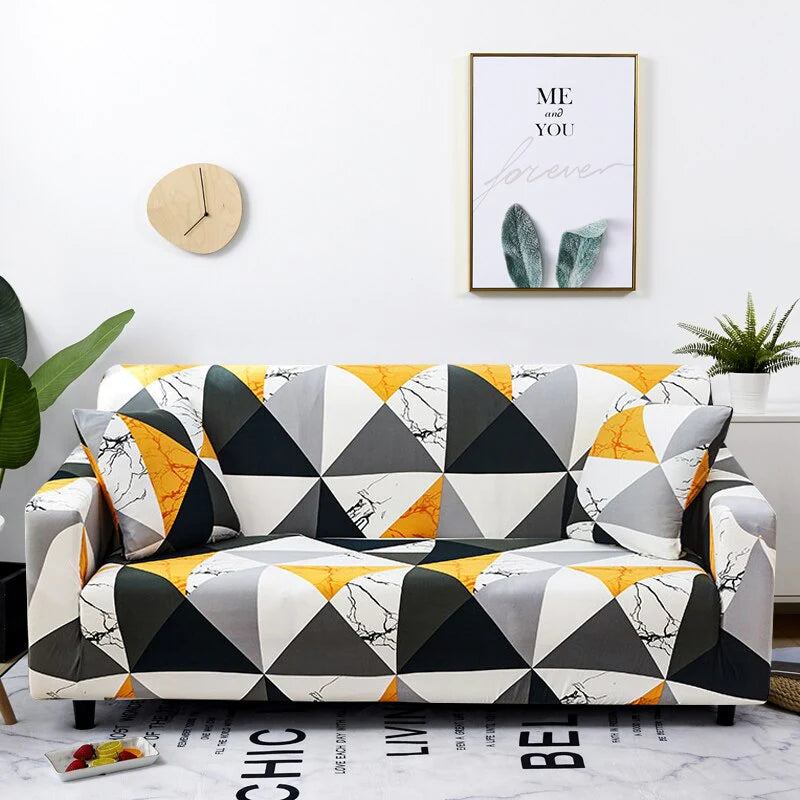 Sunlit Symmetry Anyhouz Sofa Cover Yellow White Geometric Style 4 Seater