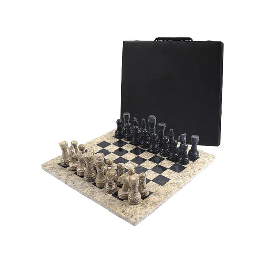 The Royale Chess Set in Coral & Black with storage box- 38cm