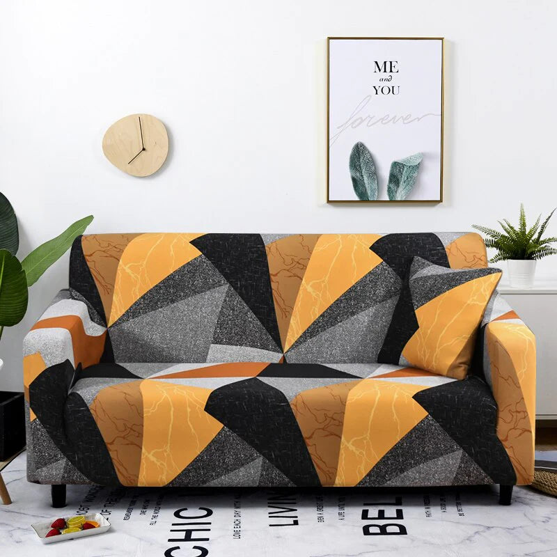 GoldenAura Anyhouz Sofa Cover Golden Yellow Geometric Style 2 Seater 2