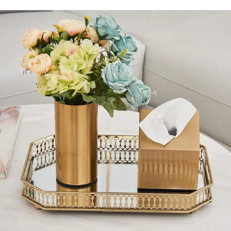 European Style Golden Table Flower Home Decor Set Of 2