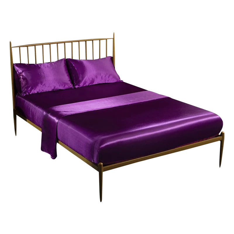 Royal Plum Anyhouz Fitted Sheet 180x200cm Purple Luxury Silky Beddings Set with Pillow Cases 1