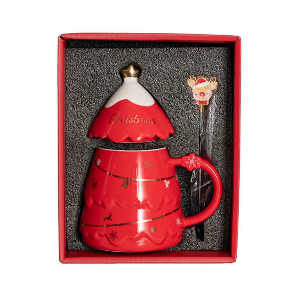 Zarnyx Christmas Mug w Lid & Stirrer Gift Box Red (13cmWx15.5cmH)x 3-houseofhyne