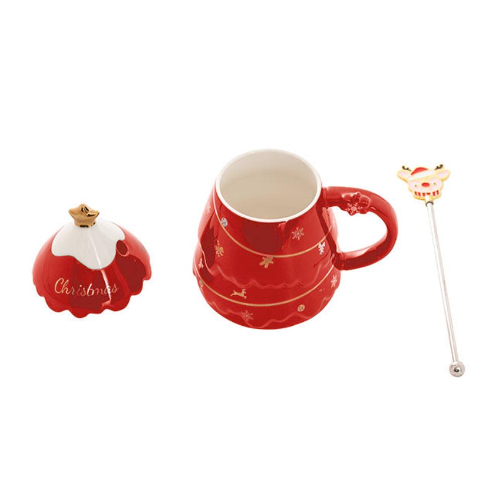 Zarnyx Christmas Mug w Lid & Stirrer Gift Box Red (13cmWx15.5cmH)x 3-houseofhyne