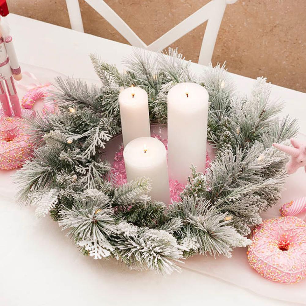 Grivor Mixed Christmas Snow Pine LED Wreath White (40cmD)-2 pcs-houseofhyne