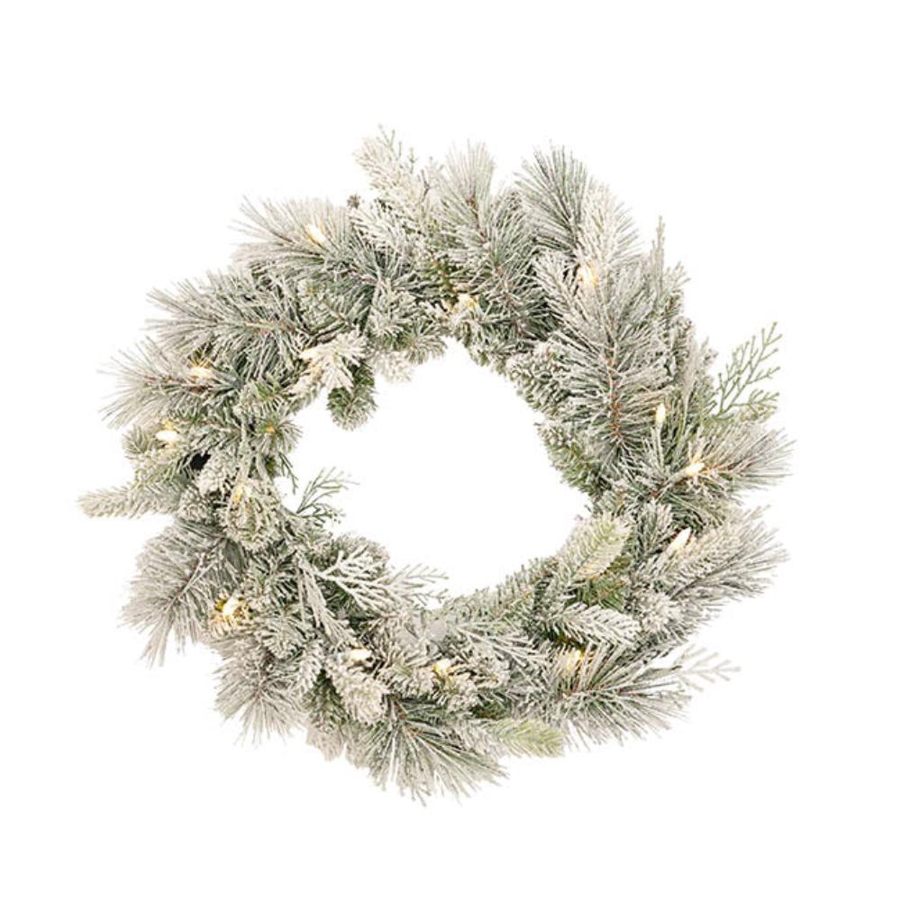 Grivor Mixed Christmas Snow Pine LED Wreath White (40cmD)-2 pcs-houseofhyne