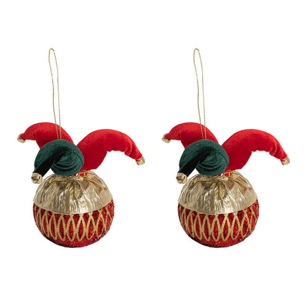 Xylar Bauble w Jester Hat Pack 2 Red (8cmDx12cmH) x 7-houseofhyne