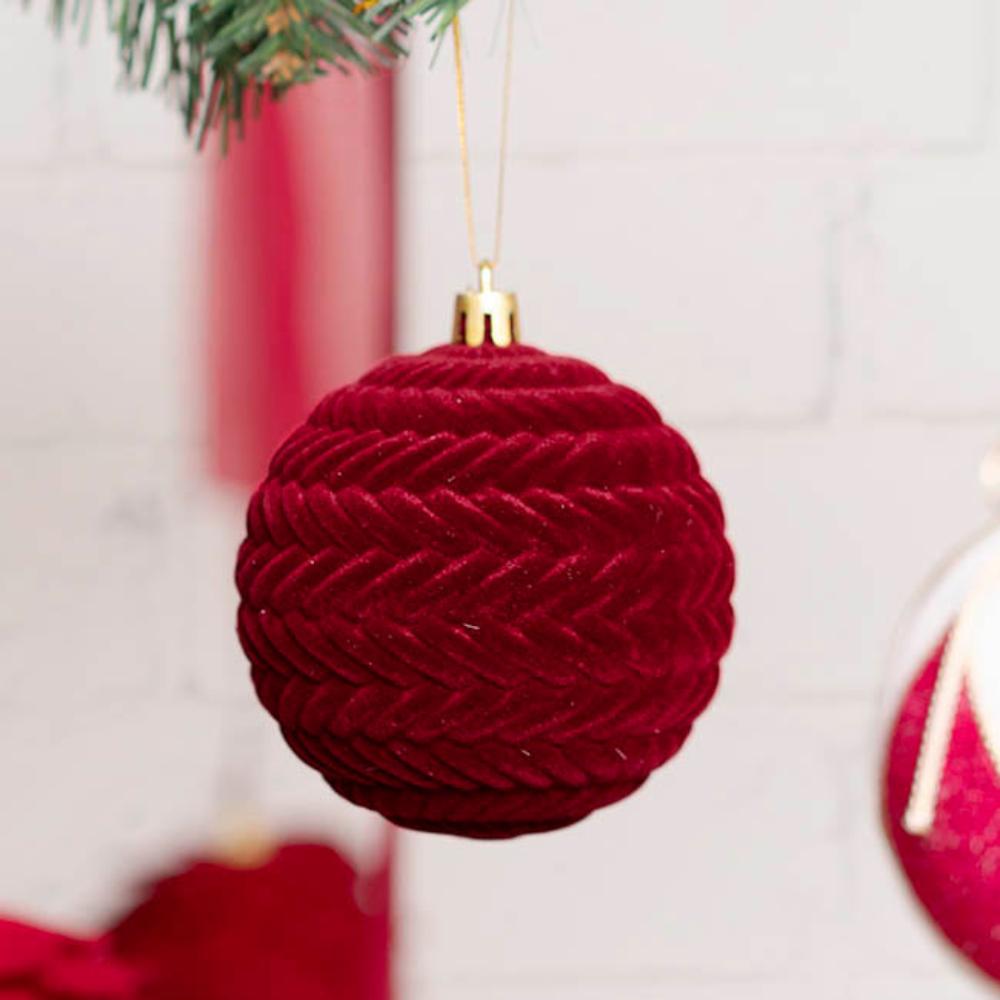 Glornyx Braided Pattern Bauble Pack 4 Burgundy (8cmD)x 7-houseofhyne