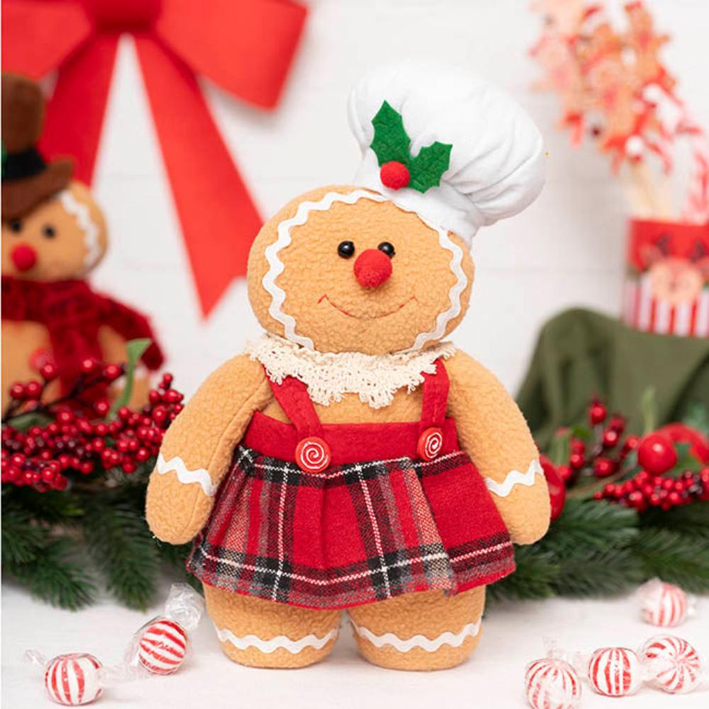 Zarynx Gingerbread Girl Doll Ornament w Pastry Hat Brown (17x30cmH)x 4-houseofhyne