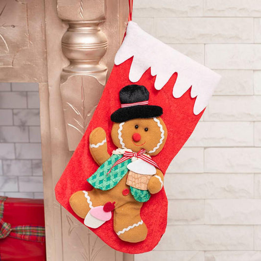 Vralyx Gingerbread Man Christmas Stocking Red (50cmH)x 4-houseofhyne