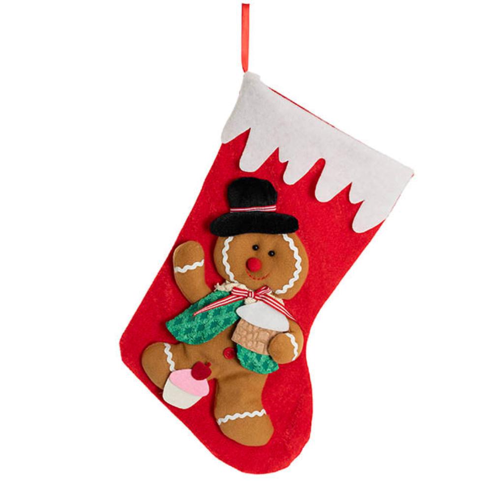 Vralyx Gingerbread Man Christmas Stocking Red (50cmH)x 4-houseofhyne