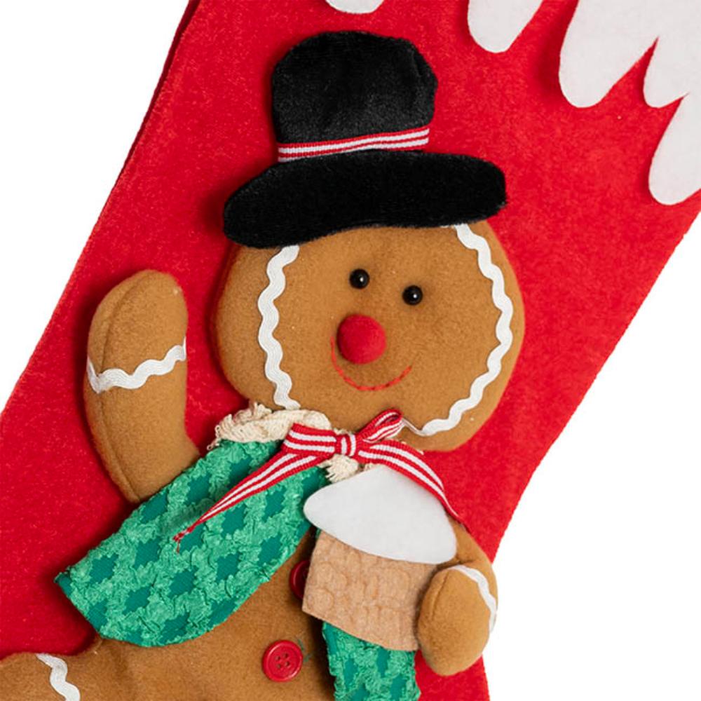 Vralyx Gingerbread Man Christmas Stocking Red (50cmH)x 4-houseofhyne