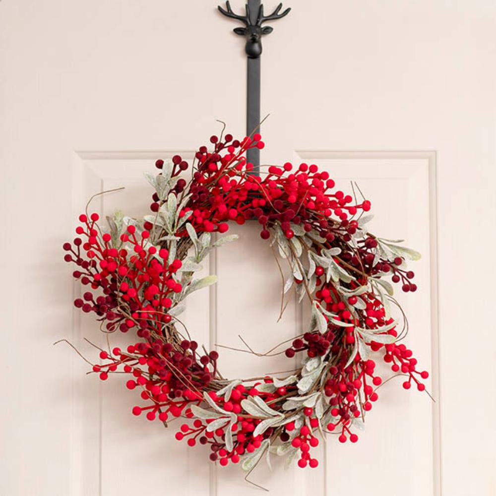 Xarinth Festive Flocked Berry Wreath Dark Red (12x45cmD)-houseofhyne