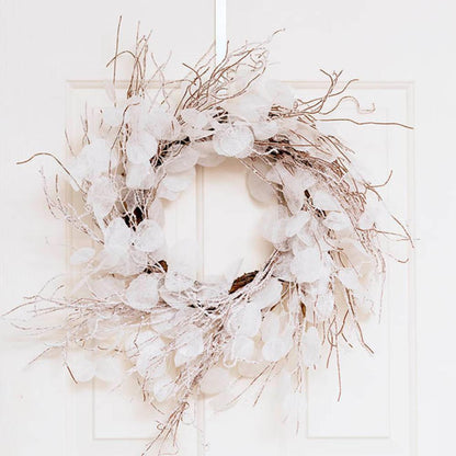 Bralyn Elegant Snow Twig & Lunari Leaf Wreath White (60cmD)-houseofhyne