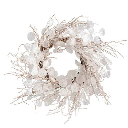 Bralyn Elegant Snow Twig & Lunari Leaf Wreath White (60cmD)-houseofhyne