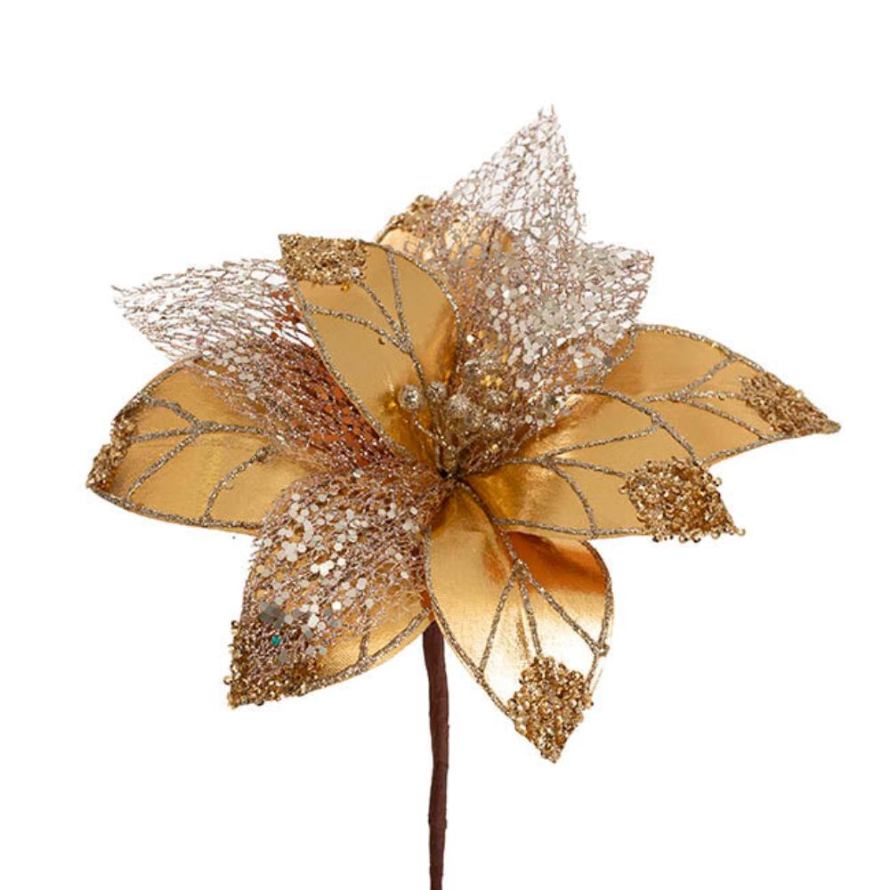 Glarnor Christmas Flower Pick Metallic Gold-houseofhyne