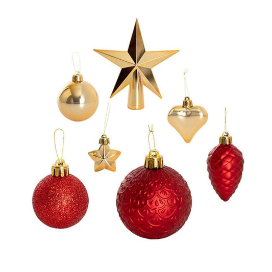 Thalix Assorted Mini Baubles w Star Topper Set 19 Red & Gold x 4-houseofhyne