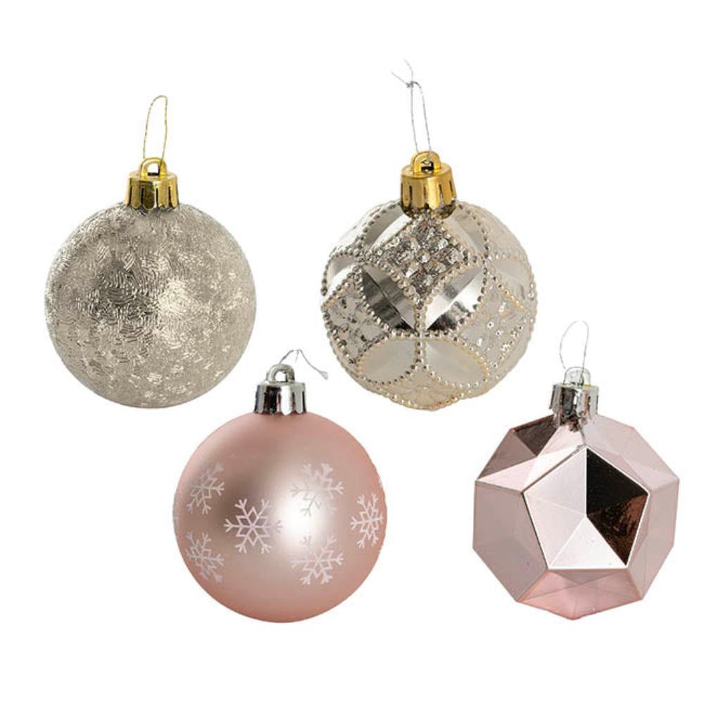 Zythera Assorted Hanging Baubles Set 8 Pink & Champagne (6cmD)x 7- houseofhyne