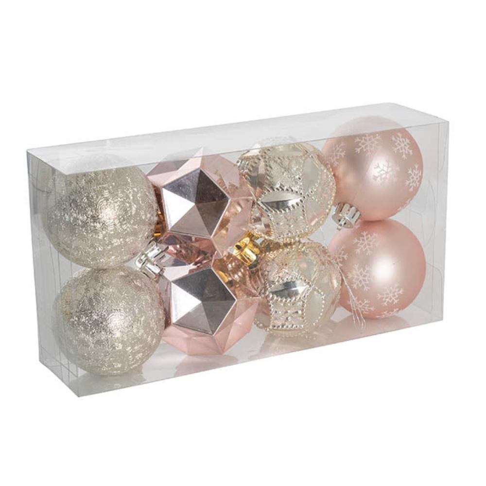 Zythera Assorted Hanging Baubles Set 8 Pink & Champagne (6cmD)x 7- houseofhyne