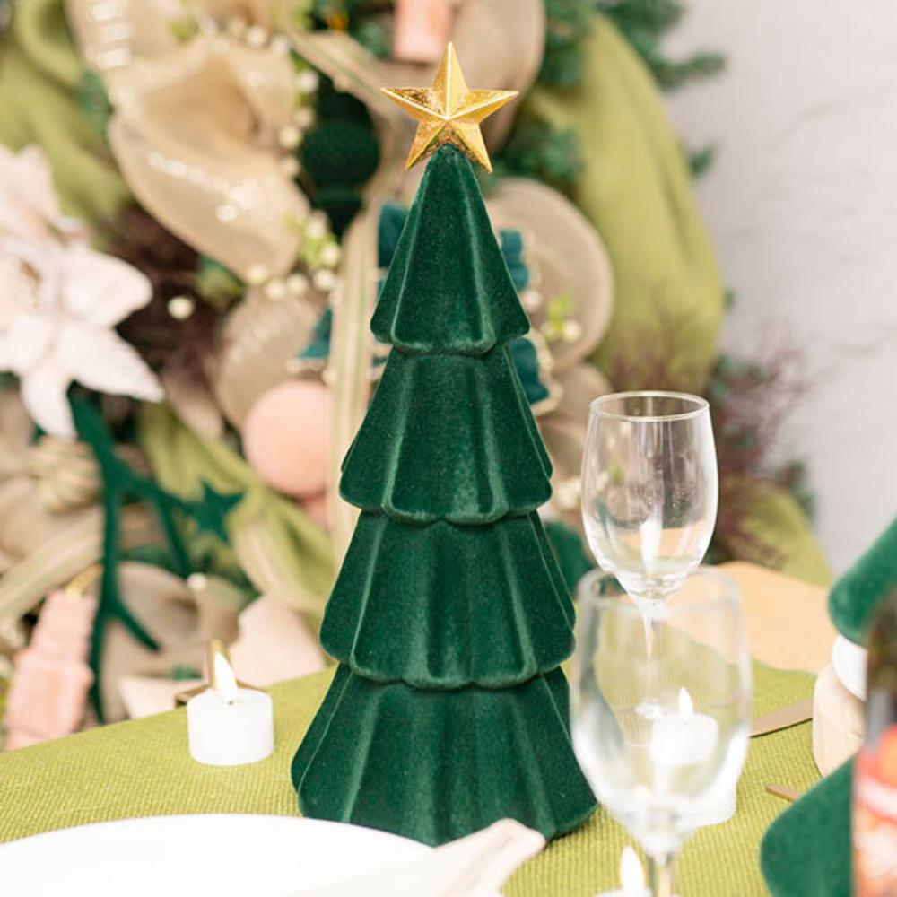 Nylox Flocked Table Top Tree w Gold Star Dark Green (38cmH) x 3-houseofhyne