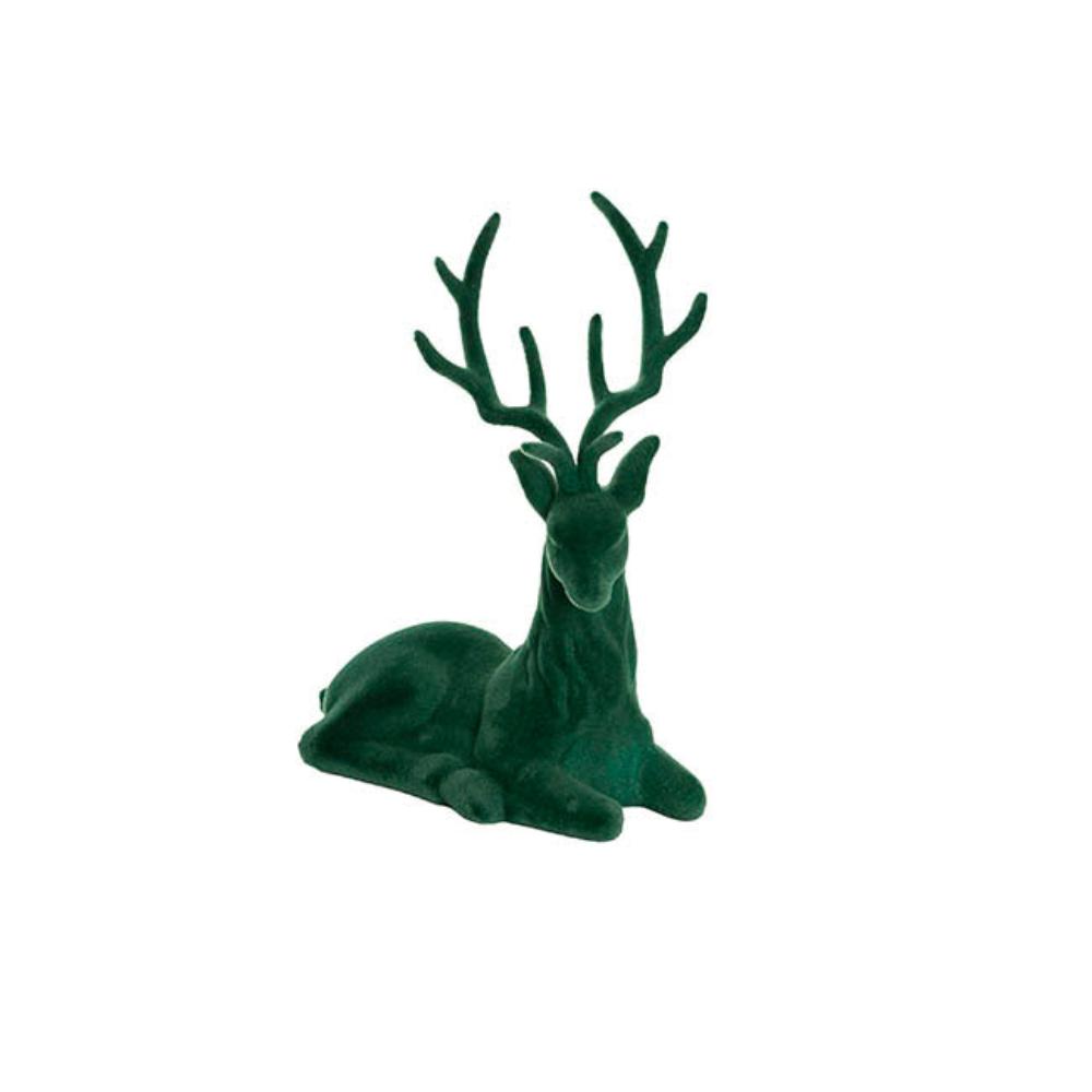 Nymir Sitting Flocked Reindeer Dark Green (18x25cmH)-set of 3-houseofhyne