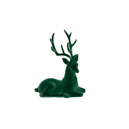 Nymir Sitting Flocked Reindeer Dark Green (18x25cmH)-set of 3-houseofhyne