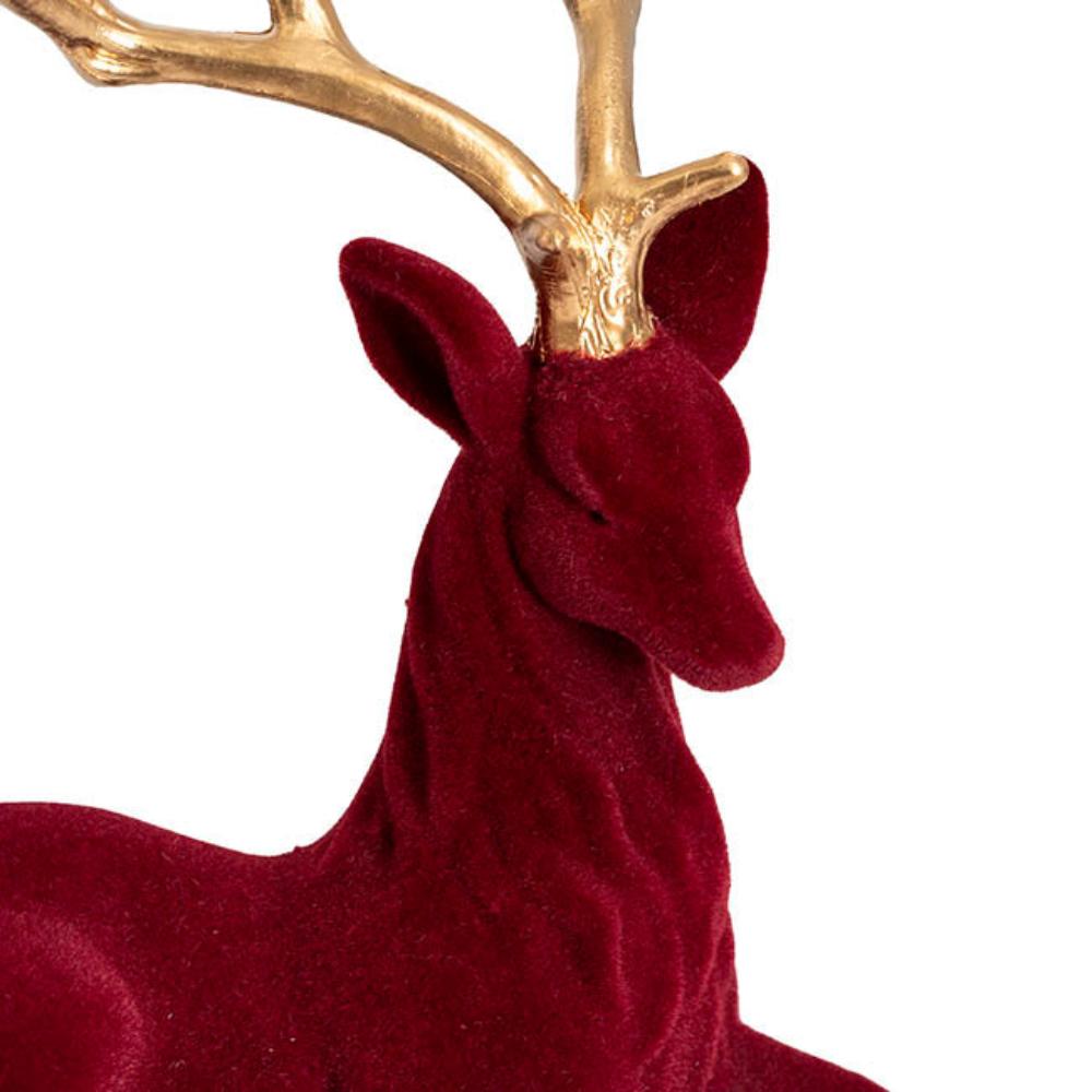 Fyrnix Sitting Flocked Reindeer w Gold Horn Burgundy (25x36cmH)-set of 2-houseofhyne