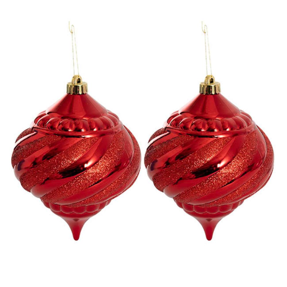 Thraven Hanging Decorative Onion Baubles Pack 2 Red (15cmD) x3-houseofhyne